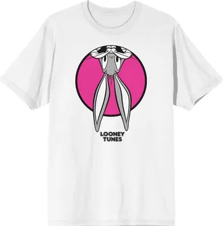 Men's Looney Tunes Bugs Bunny Peek Circle White Graphic Tee Shirt-L