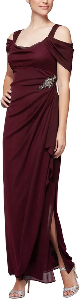 Embellished Cold Shoulder Column Gown