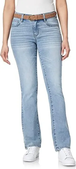 WallFlower Women's Legendary Slim Bootcut Mid-Rise Belted Insta Stretch Juniors Jeans (Standard and Plus)