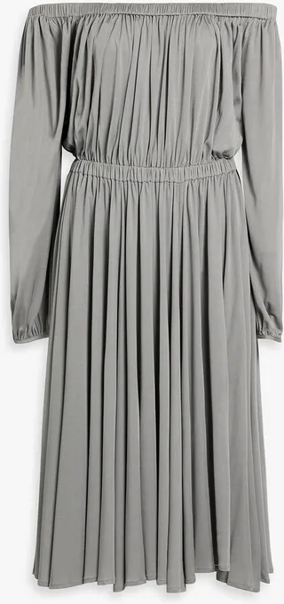 Off-the-shoulder gathered silk-jersey dress