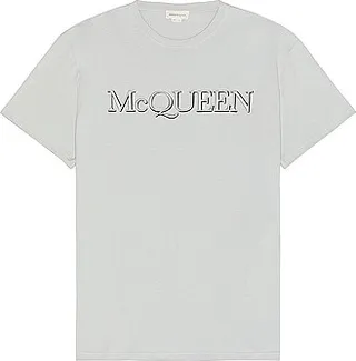 Alexander McQueen Logo Embroidered T-shirt in Grey