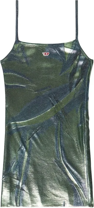 Green Metallic-Effect Mini Dress