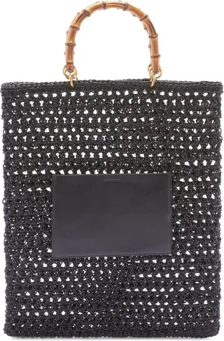 Woven Bamboo-Handle Tote Bag