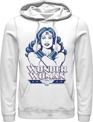 Men's Justice League Cross Chest Portrait Pull Over Hoodie - White - Large
