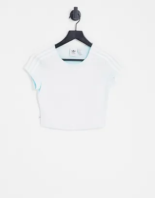adidas Originals adicolor three stripe cropped t-shirt in almost blue