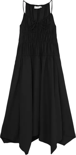 ruched A-line midi dress