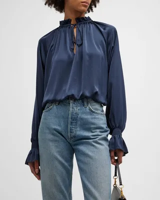 Bethany Satin V Neck Long Sleeve Blouse