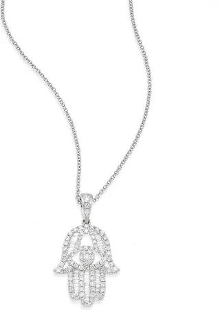 0.56 TCW Diamond & 14K White Gold Hamsa Pendant Necklace