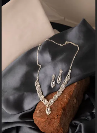 Silver Plated Designer Stone Necklace and Earring Set