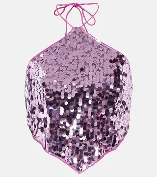 Sequined halterneck crop top