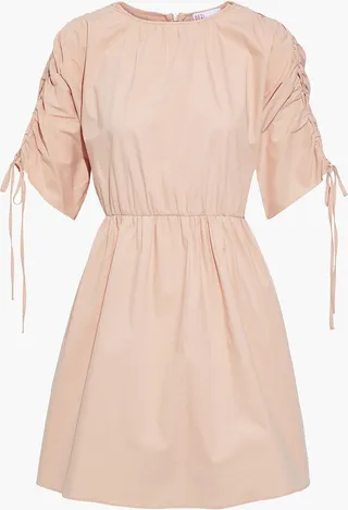 Lace-up cotton-blend poplin mini dress