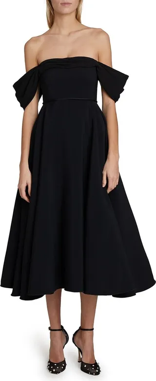 Draped Off-The-Shoulder Midi Dress