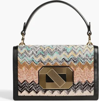 Crochet-knit and faux leather tote