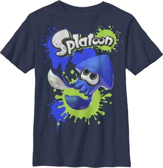 Boy's Nintendo Splatoon Spleediddle Splat T-Shirt - Navy Blue - X Large