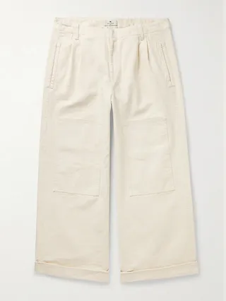 Pleated Wide-Leg Cotton-Blend Twill Trousers