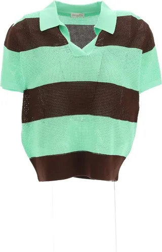 Dries Van Noten Striped Mesh Knitted Polo Shirt