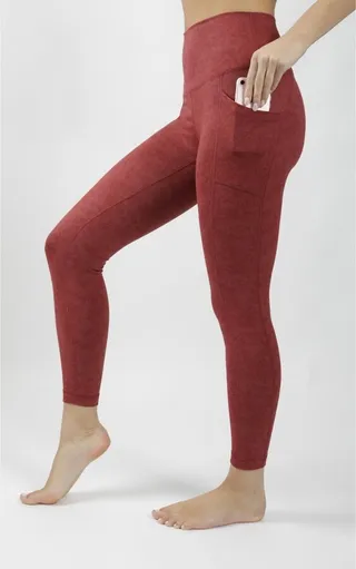 90 Degree By Reflex - Women's Wonderflex Blizzard Elastic Free High Waist Side Pocket Ankle Legging - Blizzard Sangria - X Small