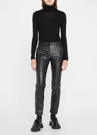 Mixed-Media Leather Knit Back Pants