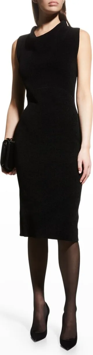Bonded Cowl-Neck Chenille Midi Dress