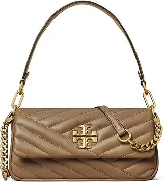 Tory Burch Kira Chevron Small Flap Shoulder Bag (Sandpiper) Handbags