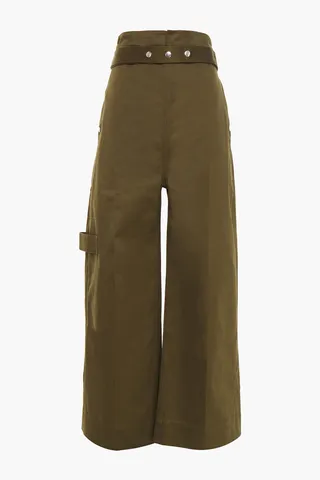 Belted cotton-twill wide-leg pants