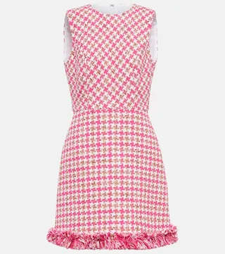 Fringe-trimmed tweed minidress