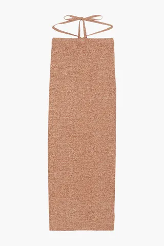 Theda tie-detailed stretch-knit midi skirt