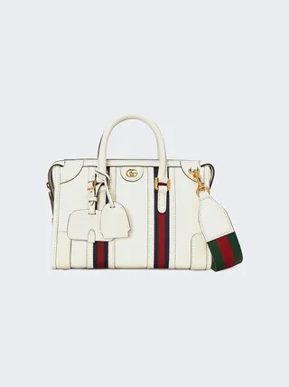 Small Top Handle Bag with Double G White Leather