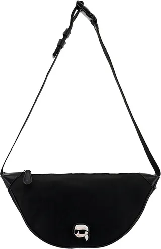 Recycled nylon shoulder bag with iconic frontal Karl