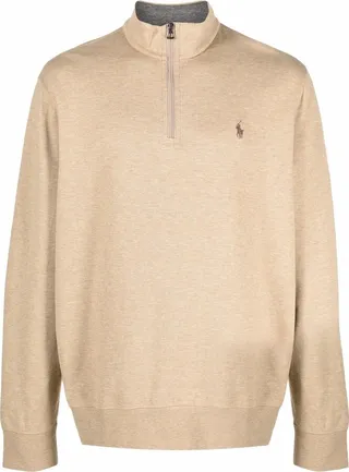 Neutral Pony Embroidered Zip-Up Sweater