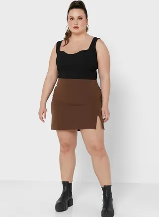 Slit Hem Mini Skirt