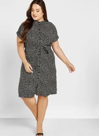 Printed Button Detail Shirt Dress