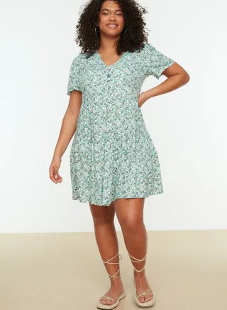 V-Neck Floral Print Dress
