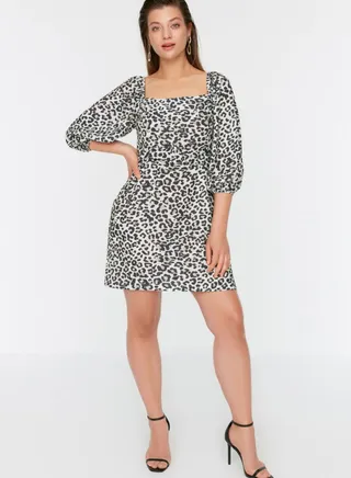 Square Neck Puff Sleeve Printed Dress