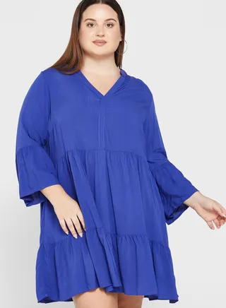 V-Neck Ruffle Detail Dress