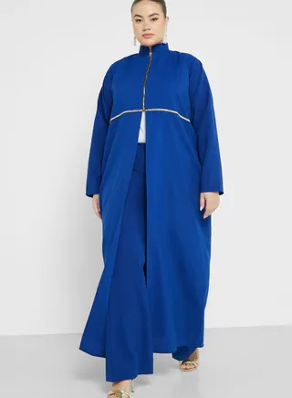 Zip Neck Front Slit Abaya Set