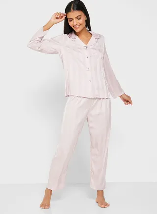 Striped Shirt Cropped Pyjama Set