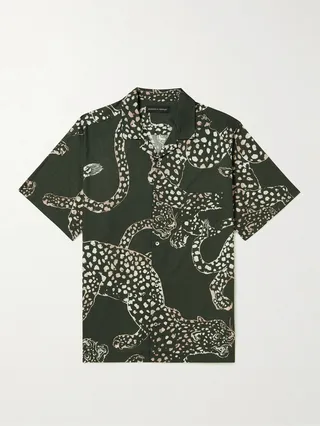 Cuban Camp-Collar Printed Cotton Pyjama Shirt