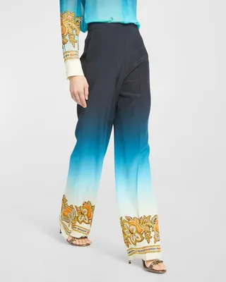 Ombre Engineered Wide-Leg Silk Pull-On Pants