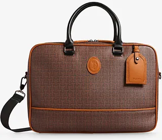 Mens Brn-choc Traymon T Monogram-print Faux-leather Document bag