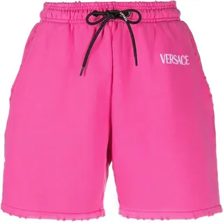 Pink Embroidered-Logo Drawstring Shorts