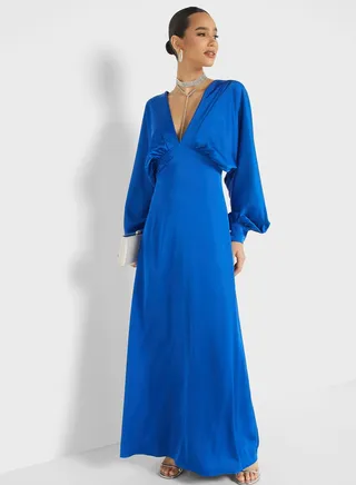 V-Neck Flared Sleeve Dress