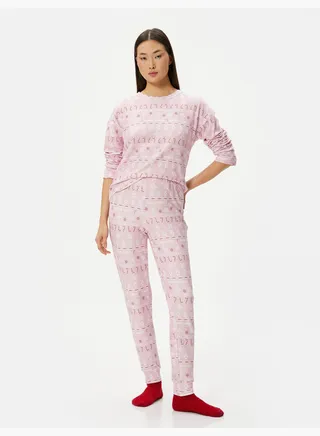 Crew Neck Long Sleeve Christmas Themed Pyjama Set