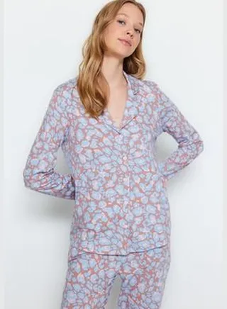 Multicolored 100% Cotton Leopard Pattern Shirt-Pants Pajamas Set THMAW24PT00108