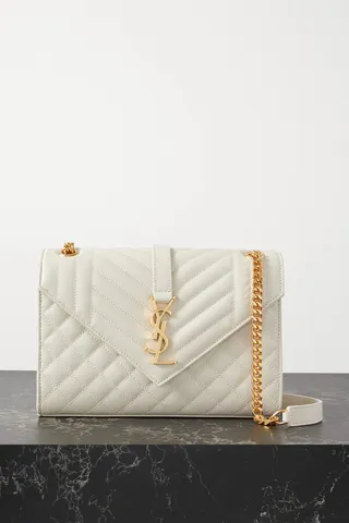 SAINT LAURENT - Envelope Medium Quilted Textured-leather Shoulder Bag - Off-white