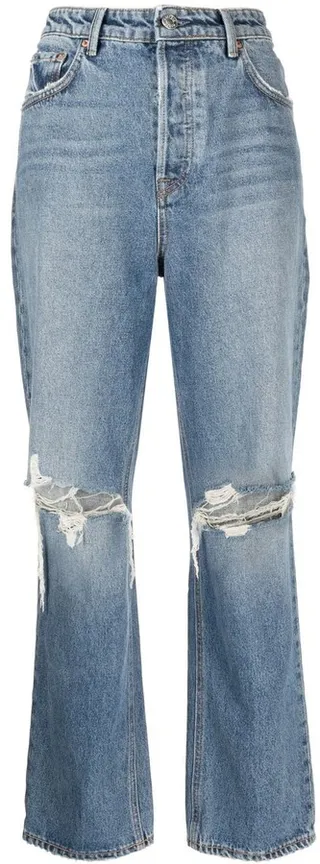 Distressed Straight-Leg Jeans