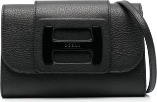 Embossed-Logo Leather Shoulder Bag