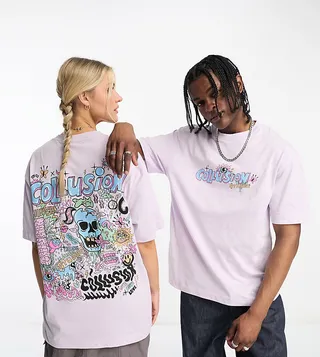 COLLUSION Unisex doodle graphic short sleeve t-shirt in lilac