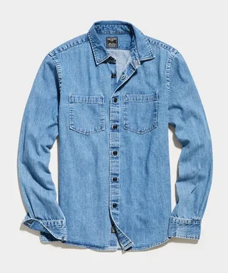Japanese Denim Overshirt in Stone Wash