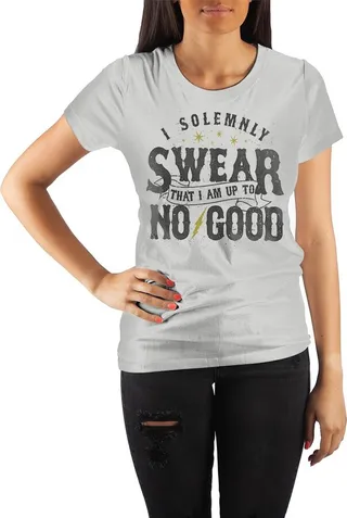 Harry Potter Marauder's Map I Solemnly Swear That I Am Up To No Good Women's White Tee T-Shirt Shirt-Medium